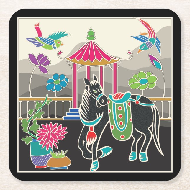 Mah Jongg Tiles Horse Untersetzer (Vorderseite)
