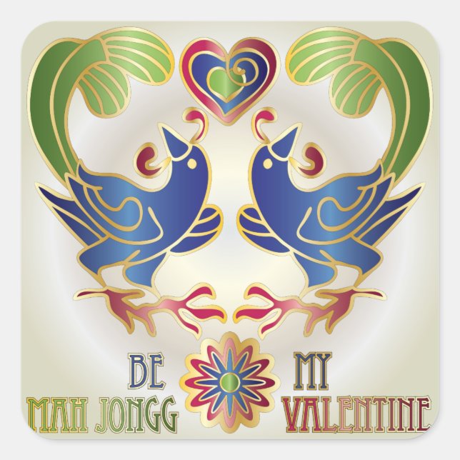 Mah Jongg Valentine Be My MJ Valentine Quadratischer Aufkleber (Vorderseite)