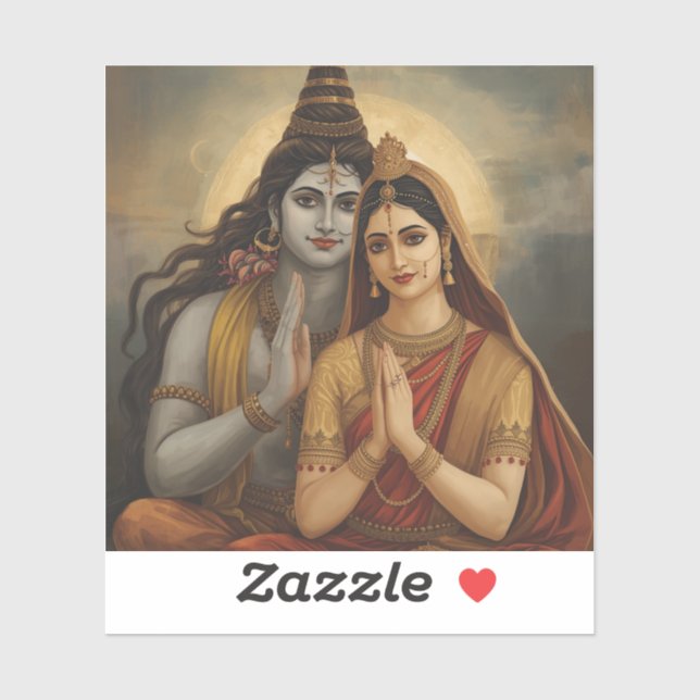 Mahadev and Mata Parvati Painting Arts Aufkleber (Blatt)