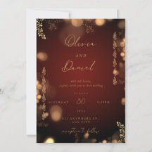 Mahagoni-Braun-Goldene Hochzeitseinladung mit Sign