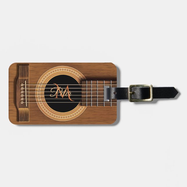 Mahagoniakustikgitarre-personalisierter Gepäckanhänger (Vorderseite horizontal)