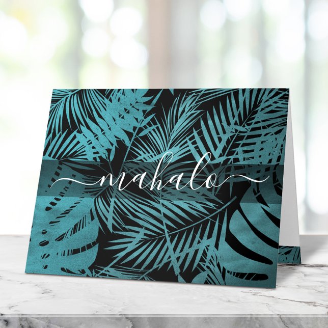 Mahalo-aquamarine Kalligraphie-Schrift Dankeskarte (Von Creator hochgeladen)