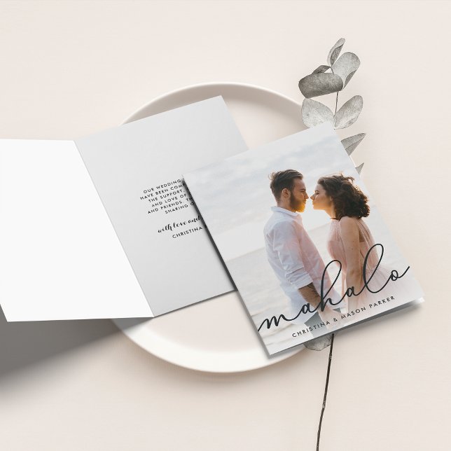 Mahalo | Hawaiian Wedding Foto Vielen Dank Dankeskarte (Von Creator hochgeladen)