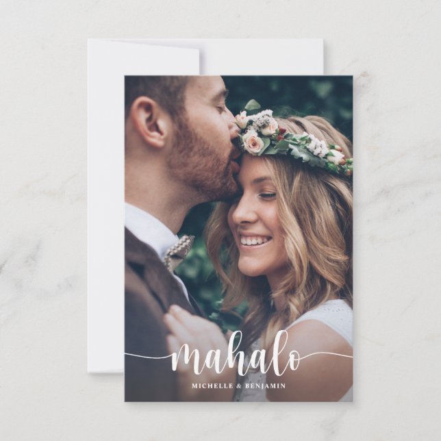 Mahalo Moderne Élégant Merci de mariage Carte phot (Devant)