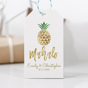 Mahalo Tropical Hawaiian Ananas Wedding White Geschenkanhänger