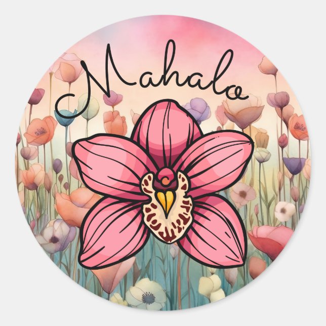 Mahalo vielen Dank für die Orchid-Blume Runder Aufkleber (Vorderseite)