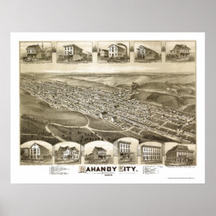 Mahanoy City, PA Panorama Karte - 1889 Poster