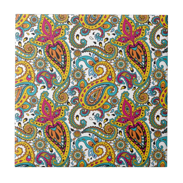 Maharani Königin-Türkis-orange Rot Paisley Fliese (Vorderseite)
