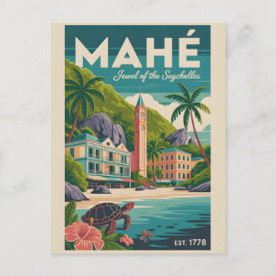 Mahé Seychellen Retro-Reiseposter-Kunst Postkarte