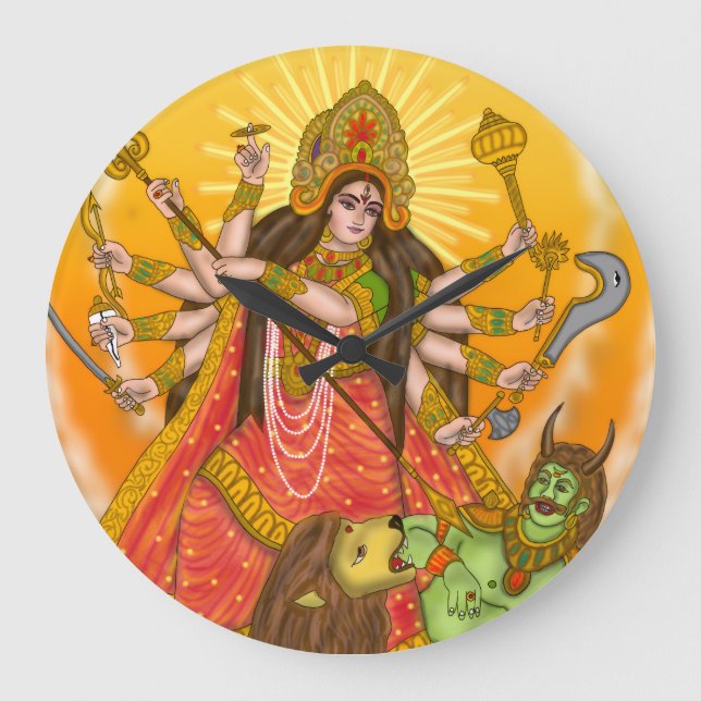 Mahishasur Mardini Durga Clock Große Wanduhr (Vorderseite)