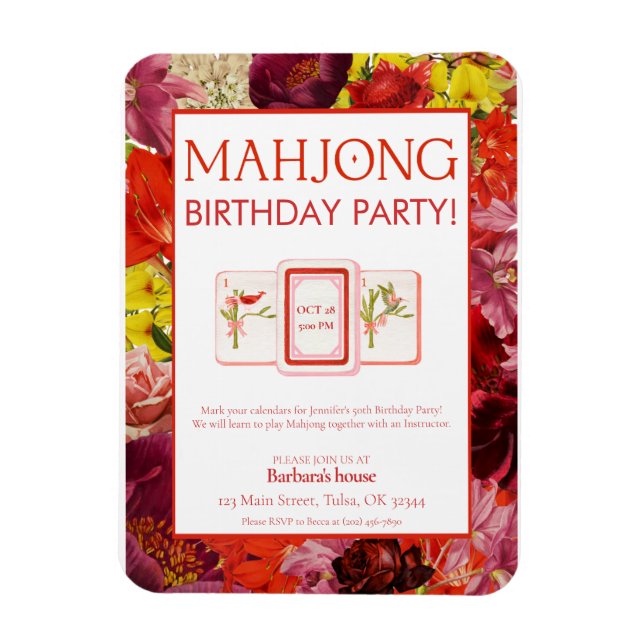 Mahjong Birthday Party Invitation, Floral Magnet (Vertikal)