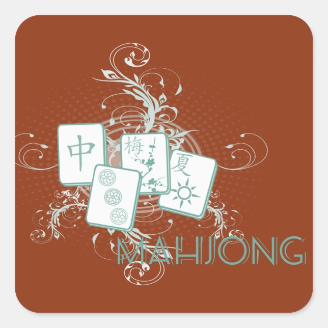 Mahjong blau quadratischer aufkleber (Vorderseite)