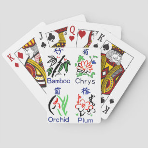 Mahjong Blume Anzug, blau, rot, grün, schwarz auf  Spielkarten