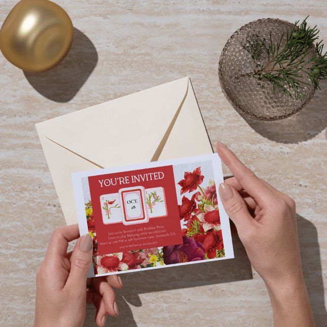Mahjong Bold Riche Flore rouge Invitation (Créateur téléchargé)
