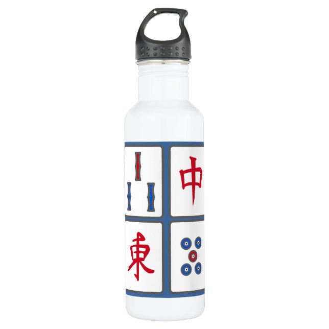 Mahjong Carreaux de jeu Design Bouteille d'eau (Devant)
