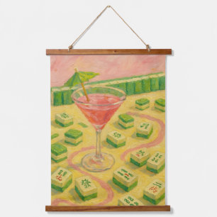 Mahjong Chic Impressionistische Ölmalerei Cocktail Wandteppich Mit Holzrahmen