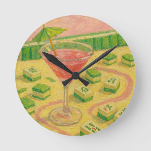 Mahjong Chic Painting Cocktail Runde Wanduhr
