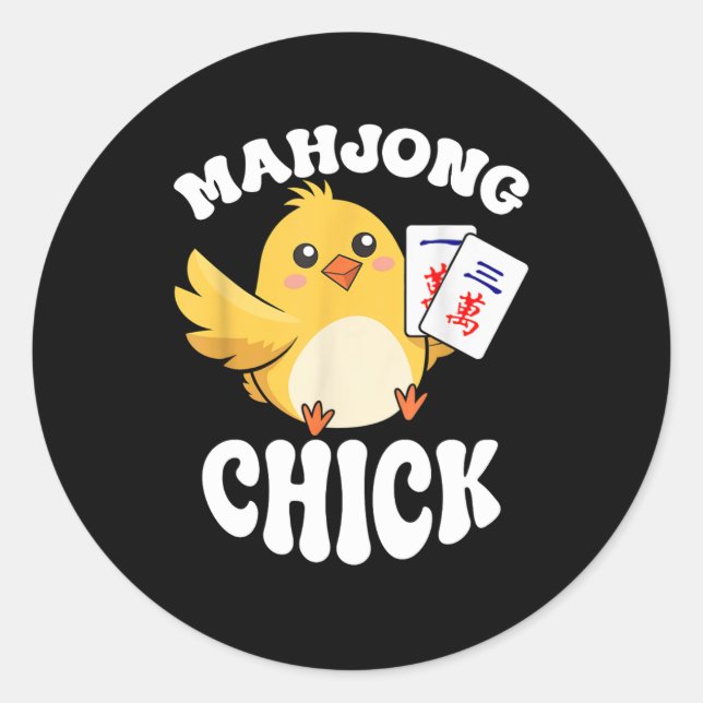 Mahjong Chick Chinese Board Game Player Runder Aufkleber (Vorderseite)