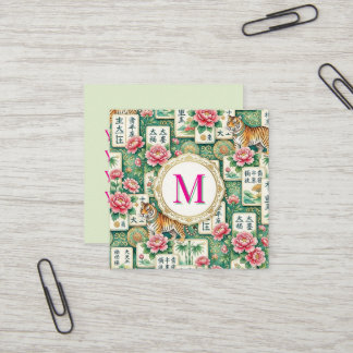 Mahjong Chinoiserie Floral Personalized Monogram Quadratische Visitenkarte