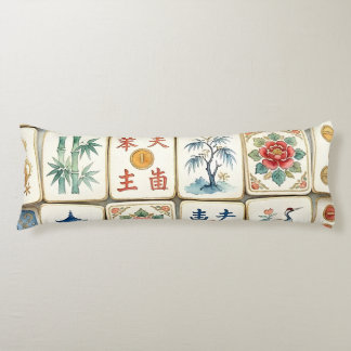Mahjong-Chinoiserie-Kacheln Wasserfarbe Blumen Vög Seitenschläferkissen