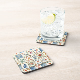 Mahjong-Chinoiserie-Kacheln Wasserfarben Blumen Vö Getränkeuntersetzer