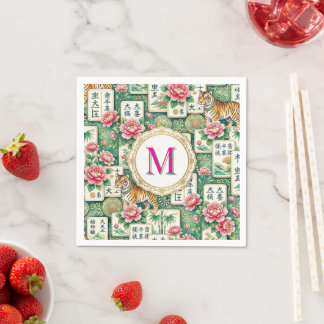 Mahjong Chinoiserie Tiger Monogram Personalized Serviette