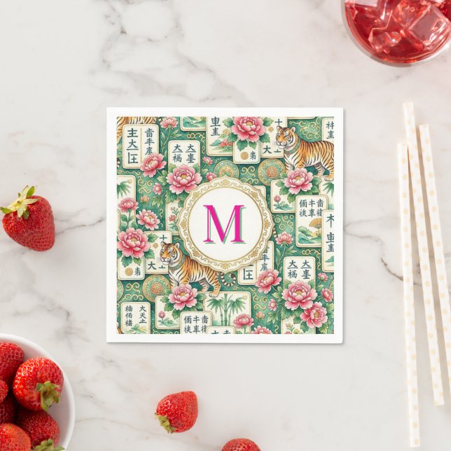 Mahjong Chinoiserie Tiger Monogram Personalized  Serviette (Beispiel)