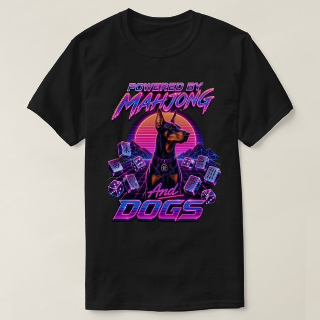Mahjong & Dogs Synthwave Dobermann Kunst T-Shirt (Design vorne)