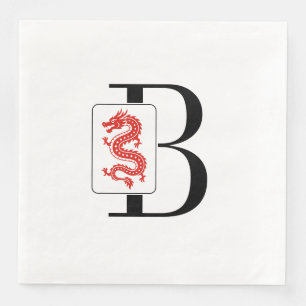 Mahjong-Drache-Kachel über einzelner Anfangsmonogr Serviette