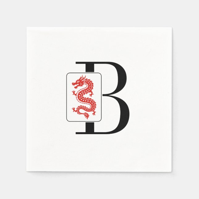 Mahjong-Drache-Kachel über einzelnes initiales Mon Serviette (Vorderseite)