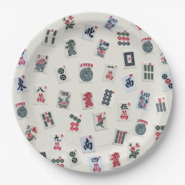 MahJong-Fliesen auf pastellfarbenem Abzeichen Pappteller