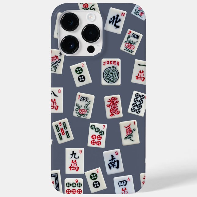 MahJong Fliesen-Design auf dunkelblau Case-Mate iPhone 14 Pro Max Hülle (Rückseite)