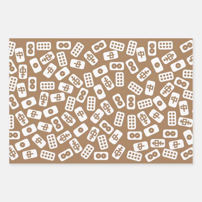 Mahjong-Fliesen-Muster auf braunem Hintergrund Geschenkpapier Set (Vorderseite)