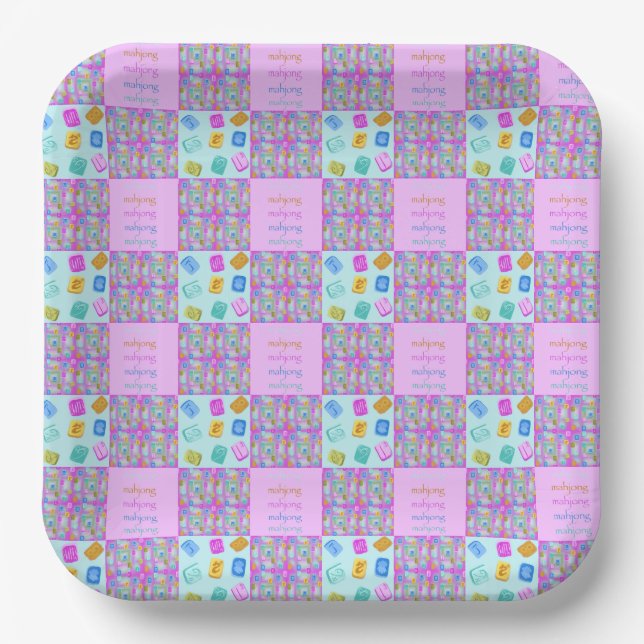 Mahjong-Fliesen-Patchwork Pappteller (Vorderseite)