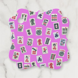 MahJong-Fliesen - Symbole und Muster auf rosa Geschenkanhänger