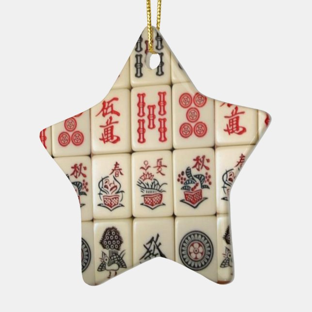 Mahjong Fliesen und Panda mit Monogramm Keramik Ornament (Links)