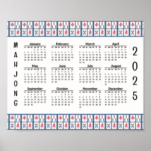 Mahjong Game Tiles 2025 Calendar Poster