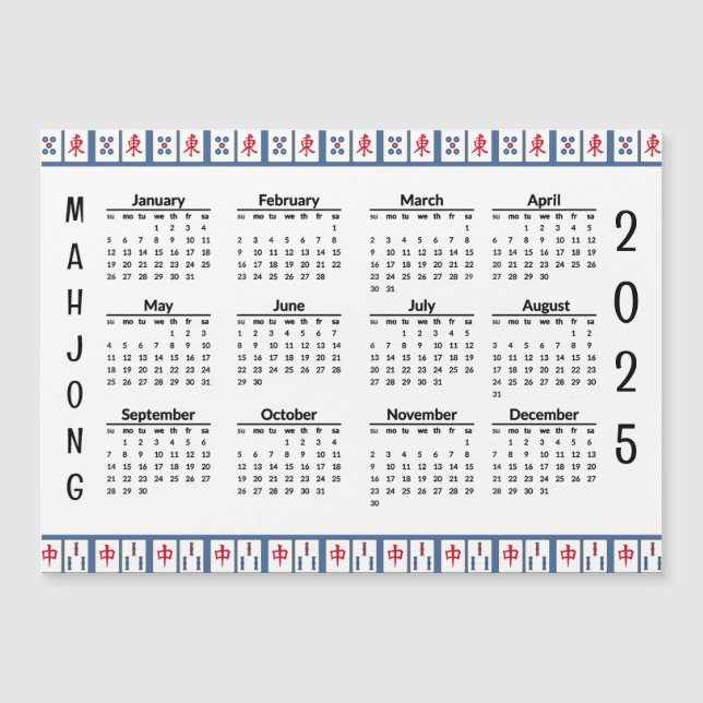 Mahjong Game Tiles 2025 Kalender Magnetkarte (Vorderseite)