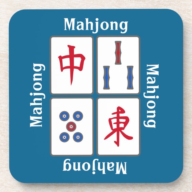 Mahjong Game Tiles Design Beverage Coaster Getränkeuntersetzer (Vorderseite)