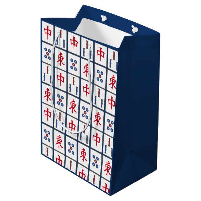 Mahjong Game Tiles Design Medium Geschenktasche Mittlere Geschenktüte (Rückseite Schrägansicht)