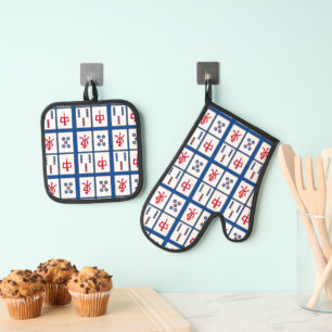 Mahjong Game Tiles Design Ofenhandschuh & Topflappen-Set
