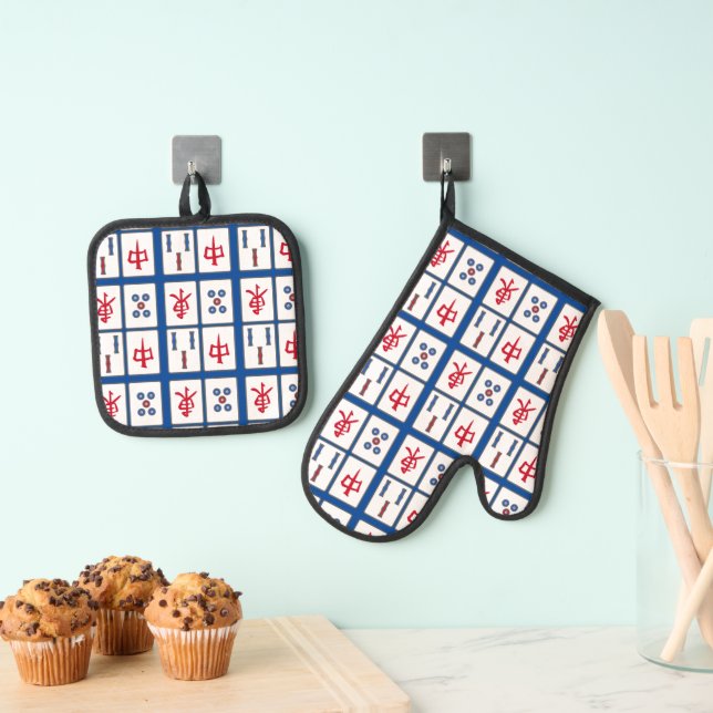Mahjong Game Tiles Design Ofenhandschuh & Topflappen-Set (Insitu (Hängend))