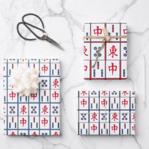 Mahjong Game Tiles Design Wrapping Paper Sheets Geschenkpapier Set