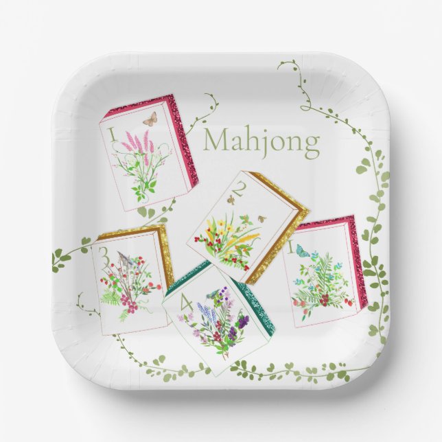 Mahjong Glitzer Tiles Paper Plate Pappteller (Vorderseite)