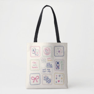 Mahjong-inspirierte Kacheln und Collage mit Glücks Tasche