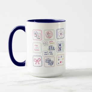 Mahjong-inspirierte Kacheln und Collage mit Glücks Tasse