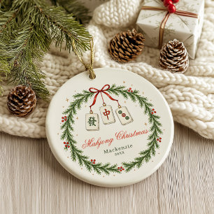Mahjong-Kachel Klassischer Kranz Weihnachten  Keramik Ornament
