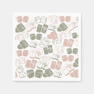 Mahjong Kacheln und Würfel in Rosa und Khaki Serviette