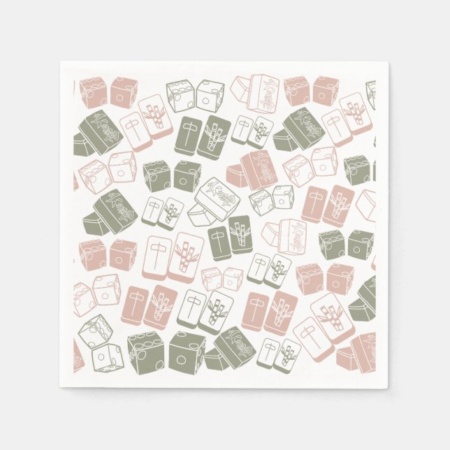 Mahjong Kacheln und Würfel in Rosa und Khaki Serviette (Vorderseite)