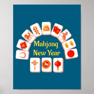 Mahjong Neujahr 2026 Pferd Illustration Poster